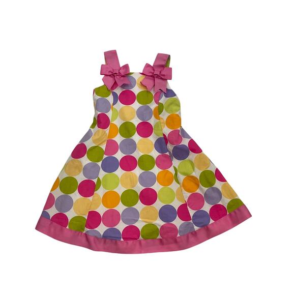 Bonnie Jean Girls Pink, Yellow, Green, Polka Dot Dress, Bows, Tulle, 3T - Picture 1 of 11